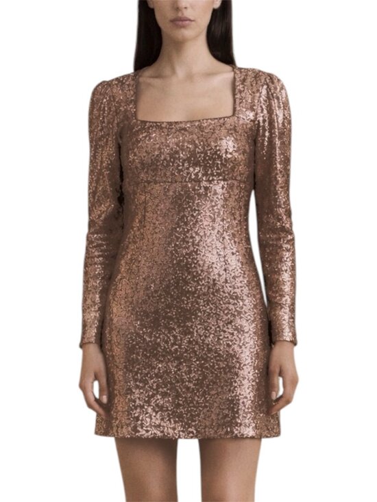 INTERMIX Dresses & Skirts - Intermix Hilary brown Bronze Sequin Mini Dress Long Sleeve Square Neck Size 8